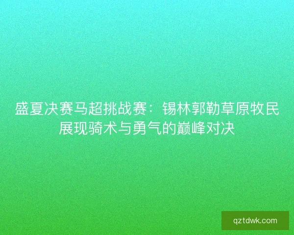盛夏决赛马超挑战赛：锡林郭勒草原牧民展现骑术与勇气的巅峰对决