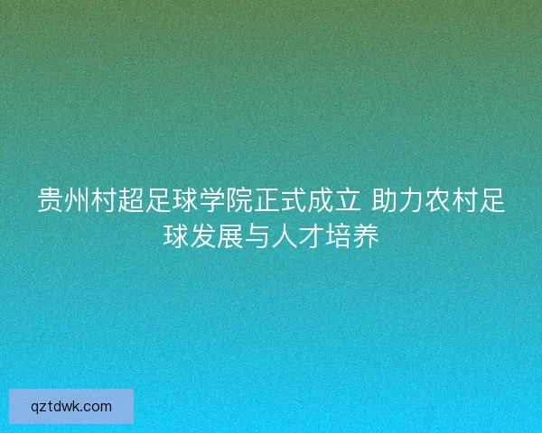 贵州村超足球学院正式成立 助力农村足球发展与人才培养